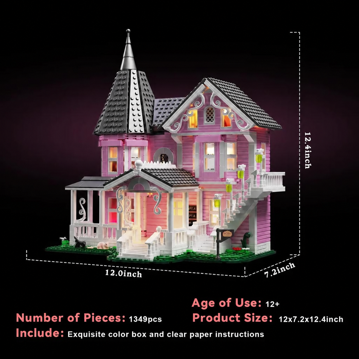 1349-Piece Light-Up Pink House Building Set